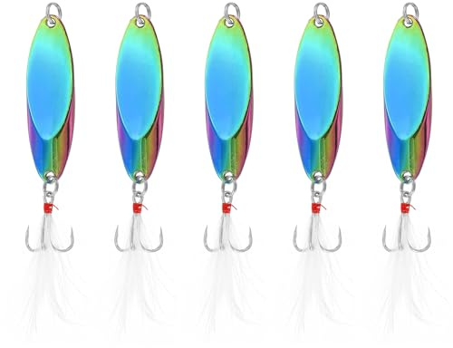 PATIKIL 5Pcs Cucharillas De Pesca 1/4 oz 7g Señuelos De Pesca Multicolor | Cucharillas De Fundición Anzuelos Triples Cebos Duros Giratorios De Metal, Para Agua Dulce Agua Salada Salmón