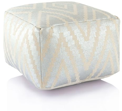 Amago home Kelim Sitzwürfel 50x50 H35cm Pouf Fußhocker Sitzhocker Bodenkissen Fußschemel Farbe metallic Silber