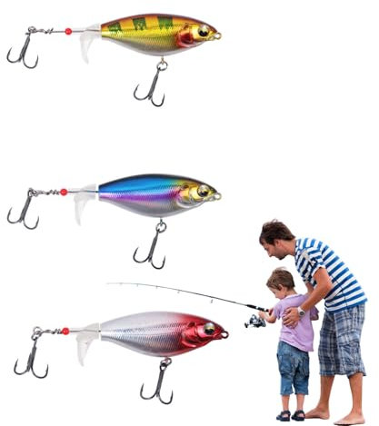 Fokroin 3 Stück Angelköder, Schwimmender Oberflächenköder mit Propeller-Schwanz, Oberflächenköder, Angelköder Set, Bleistiftköder für Schwarzbarsch, Ideal für Süß- und Salzwasserangeln