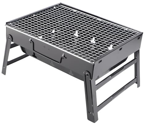 Barbecue a carbonella staccabile, mini griglia pieghevole portatile con manico per campeggio all'aperto, escursionismo, 35 x 27 x 6 cm