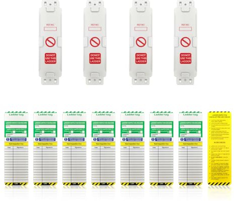 Etichette di ispezione per scale resistenti alle intemperie, etichette di sicurezza per prevenzione degli incidenti con staffe per impalcatura, 4 supporti e 8 inserti per etichette di ispezione, kit