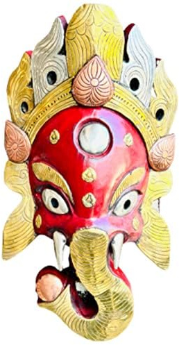 Handcrafted Ganesh Wooden Wall Sculpture Hanging Mask 15 IN - Symbol of Luck and Prosperity - Decorative Wall Hanging for Home, Office or Patio - Handmade Using Solid Single Wood In Nepal