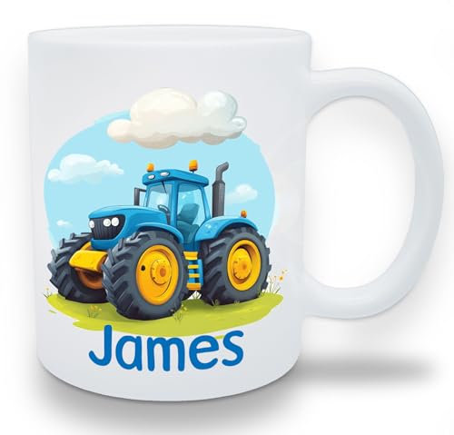 QG Ltd Personalised Kids Mug - Unbreakable Plastic Cup with Blue Tractor - Custom Name Gift for Children - Durable, Child-Safe & Dishwasher Safe