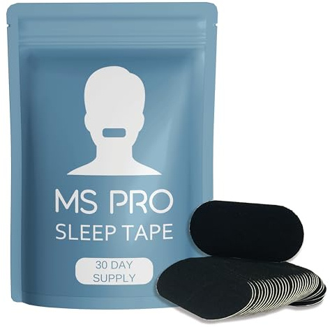 MS Pro Mouth Tape for Sleeping (Black) - Reduces Snoring, Hypoallergenic Snoring Aid, Improved Nasal Breathing, Strong But Gentle Adhesion - Working Over Facial Hair - Lip Patch Sleep Tape - 30 Strips