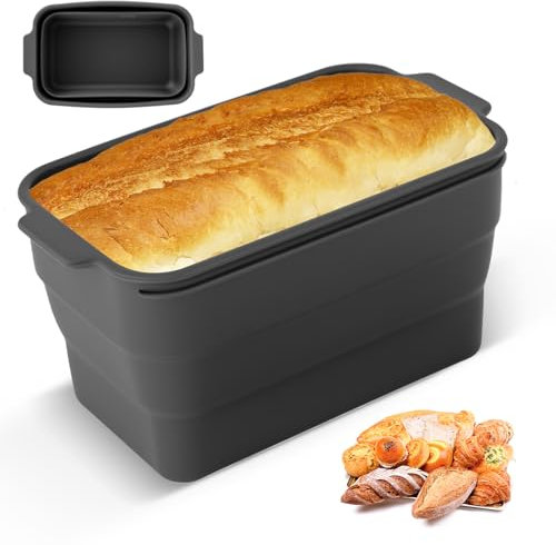 SUNJULY Molde de silicona para hornear pan, molde rectangular con tapa, molde de caja antiadherente, molde plegable resistente al calor, molde de silicona para tartas, pan, pan tostado, sin BPA, 22,5