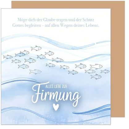 Edition Seidel Premium quadratische Glückwunschkarte zur Firmung mit Umschlag. Firmungskarte mit Spruch Karte Grußkarte Junge Mädchen Jugendliche Fisch (FIQ126 SW025)