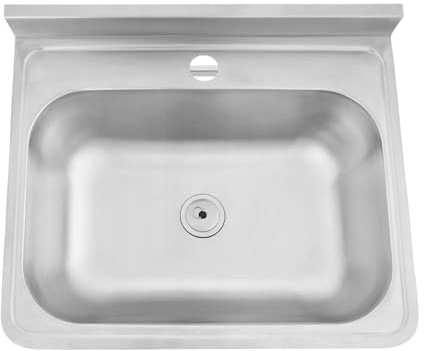 soudesileim Waschbecken Edelstahl Wandmontage mit Abflussrohr und Abflussstopfenring, Edelstahl Spültisch Rechteckig 48x39x20cm, Ausgussbecken Klein Küche (ohne Wasserhahn)