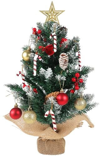 HOWAF Petit Sapin de Noel Artificiel 60cm Vert Mini Sapin de Noël Décoré et Boule de Noel pour Décoration de Noël Deco Table