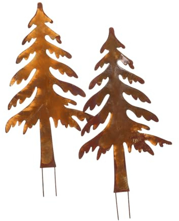 MAJORMENCH 2pcs Metal Wrought Iron Christmas Tree Stakes Garden Outdoor Decoration Rusty Plant Stakes Christmas Art