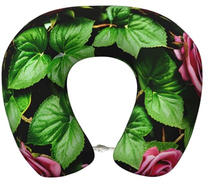 WOPQS Coussin de voyage en mousse à mémoire de forme avec motif floral et feuilles de lierre