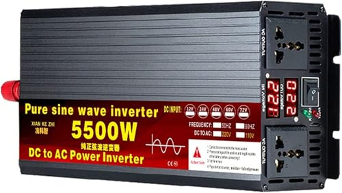 Inverter a onda sinusoidale pura, convertitore di tensione per auto da 3500 W, 4000 W, 5500 W, 12 V, 24 V, 48 V, 60 V, 72 V a 110 V/230 V, 240 V, con presa con display digitale LCD, per auto, camion
