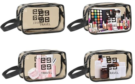 4 Stück Reise-Kulturbeutel Wasserdicht Transparent PVC, Schwarz