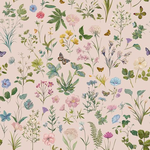VaryPaper Floral Self Adhesive Wallpaper Flower Patterned Sticky Back Plastic 44.5cmx200cm Removable Pale Pink Contact Paper Girls Wallpaper for Bedroom Hallway Drawer Liner Cupboards Furniture Wrap
