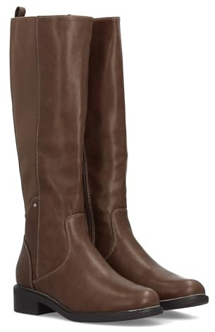 shoes&blues.es 97293 Bota Alta con Cana Elastica. Estampado Liso y Cierre de Cremallera, Suela Plana con Tacon. para Mujer Ideal Temporada Otono Invierno. Marron Talla 41