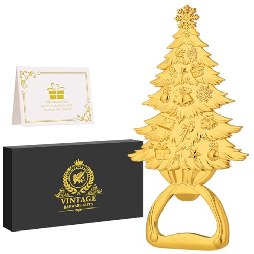Albero di Natale Apribottiglie, Birra Apribottiglie con Scatola Regalo, Cavatappi Portatile, Regalo per Natale, Compleanno, Festa, Festa del Papà, per Uomini, Donne, Amico, Amanti della Birra, Dorato