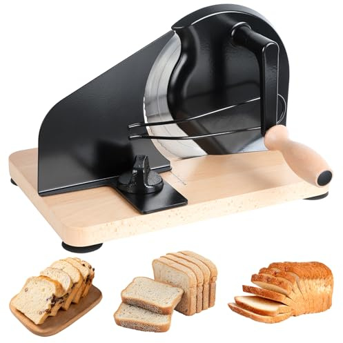 【Upgraded】Manual Bread Slicer, Metal Guide & Adjustable Thickness Hand Crank Bread Cutter Homemade Sourdough Slicer Precision Bread Cutting Machine Bread Slicing Tool (Black)