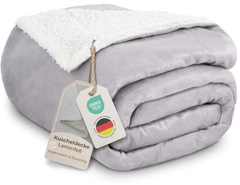 Gräfenstayn® Dicke Kuscheldecke flauschig & super weich - warme Sherpa-Fleecedecke in Lammfell-Optik als Wohndecke, Tagesdecke & Sofadecke - Überwurf Decke Sofa & Couch (Hellgrau 240x220)