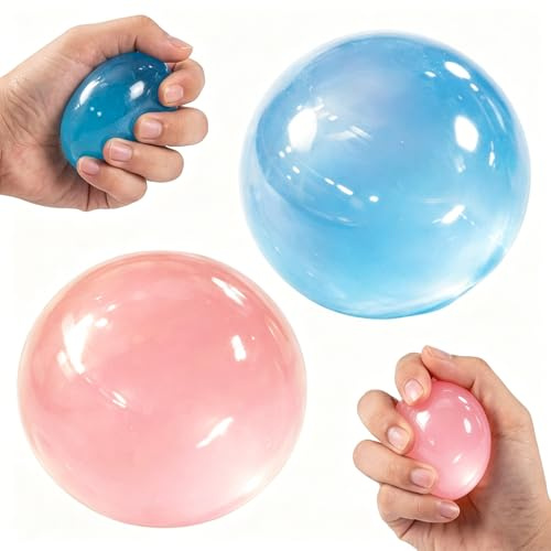 Lot de 2 balles à l'huile de coco Taba Squishy, faites à la main, idéales pour la concentration, rose et bleu, parfaites pour le bureau, l'apprentissage et les occasions de cadeau