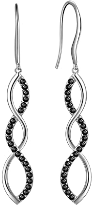 Aurora Tears Damen 925 Sterling Silber Ohringe Ohrhänger Spirale Design mit klein Schwarz Kristall DE0062K