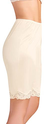 Ilusion Women's Bloomer Slips for Women 2637 - Lace Trim Bloomer Slip Shorts, Pettipants Under Dress - Cotton Blend Comfort - Beige, Size Xlarge