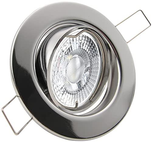 trendlights24 Decora LED Einbaustrahler 230V Chrom rund 5er Set - Spots 4W 410 lm 38-45° GU10 Kaltweiß - Decken Einbauleuchte 68 mm Lochmaß