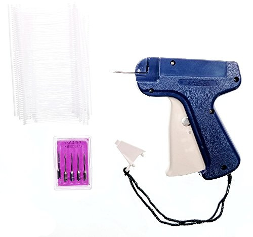 JZK 1 Blau Kleidermarkierungsgewehr und Sicherheitskappe + 5 Backup-Stahlnadel + 1000 Stück 50mm Tag Pistole Widerhaken weiße Kimbellappen für den Preis Etiketten Stichworte für Kleidersockena