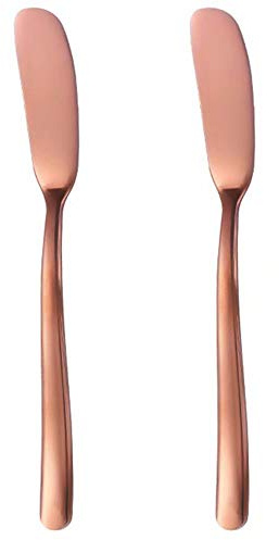 Frolahouse - Cuchillo de mantequilla de acero inoxidable, juego de 2, espumador de mantequilla, servir tu mantequilla, espadas de desayuno, queso y condimentos Rose Golden
