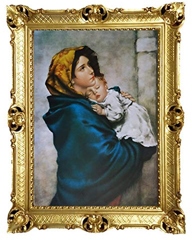 Madonna del Riposo Gemälde von Roberto Ferruzzi Antik Barock Rahmen mit Bild Wandbild 70x90cm Kunstdrucke Gemälde Religiöse Bilder Kunst von Heiligen Retro Repro für Home Büro Praxis Café 58B