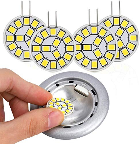 Kohree 4 x Ampoule G4 LED 3000K Blanc Froid 2W 12V 220LM, Remplacement d’Ampoule Halogène 20w pour RV Bateau Caravane, Éclairage Encastré Lumière d'armoire, Lot de 4 G4 LED pour Hotte Aspirante