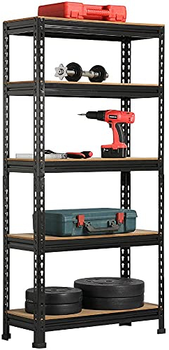 Yaheetech Étagère de Rangement 5 Niveaux Étagère de Garage Charge Lourde 750kg 150 x 70 x 30 cm Étagère en Métal Noir