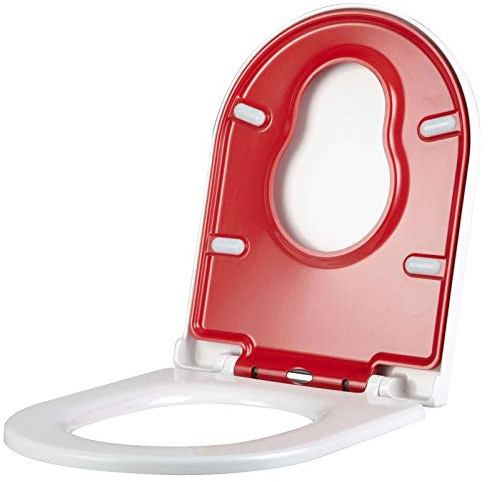 FCS Bathroom Wc-Sitz Antibakterieller für Erwachsene und Kinder Premium Kinder Familien Toilettendeckel Quick Release Easy clean Einfache Montage, D-Form (Color : Red)