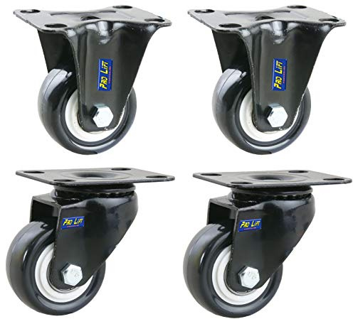 Pro-Lift-Werkzeuge Set 2 x Bockrollen + 2 x Lenkrollen je 45 kg Durchmesser 50 mm Gummirollenbelag Möbelrollen Transportrollen 4x Rollen starr lenkbar