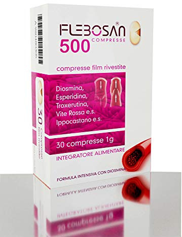 FLEBOSAN 500 Integratore Specifico per le Problematiche del Microcircolo, Alto Contenuto di Principi Vasoattivi con Funzionalità Flebotonica, Soluzione per Problemi Emorroidali e Vascolari