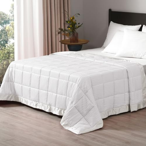 downluxe Gewichtsdecke, Queen-Size-Größe, 6,8 kg, gewichtete Decke mit Glasperlen, für alle Jahreszeiten, maschinenwaschbar, schwere Decke (Elfenbein, 228 x 228 cm)