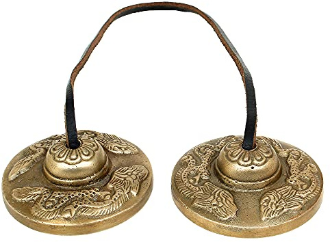 Ajuny Cymbales Tingsha Tibétaines Méditation Carillon Bouddhiste Fait à la main Cloches en Relief des Dragons Manjira Instrument de Guérison Cadeaux Spirituels