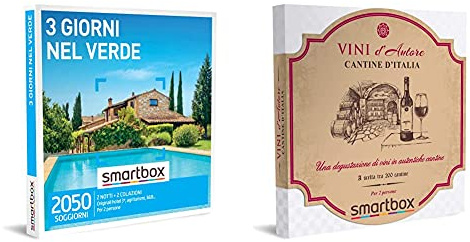 smartbox -Tre Giorni nel Verde - Cofanetto Regalo Coppia, 2 Notti con Colazione per 2 Persone & - Cantine d'Italia - Cofanetto Regalo Coppia, 1 Degustazione di Vini per 2 Persone