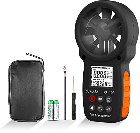 SURLABA Anemometro Digitale Esterno, Portatile Misuratore Velocità Vento con MAX/MIN/AVG Modalità, Prova Della Temperatura del Vento, LCD Backlight, Wind Meter Anemometer per Riprese Drone Windsurfing