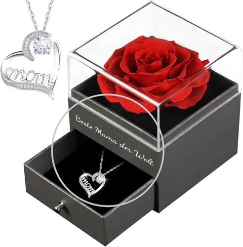 Yamonic Muttertagsgeschenke für Mama,Ewige Echte Rose mit Mom Halskette 925 Sterlingsilber,Beste Mama der Welt Geschenke Mutter,Ewige Rose Infinity Rose Geschenk zum Muttertag Geburtstags