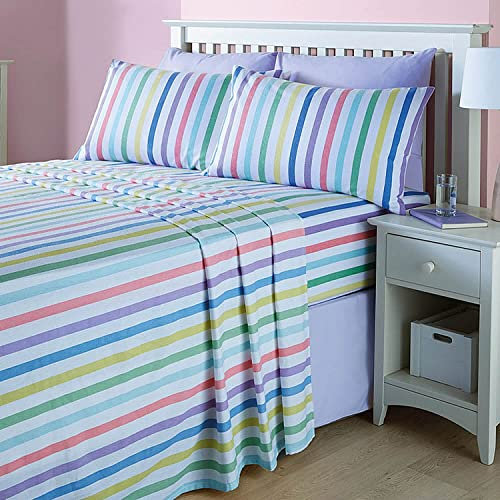 Coopers of Stortford - Candy Stripe Brushed Cotton Sheet Set - 100% Cotton Soft Warm Bedding with Flat & Fitted Sheets and Pillowcases