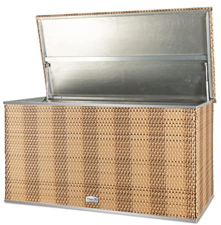 TerraGala Rattan Auflagenbox, Outdoor-Kissenbox, wasserdicht, 115cm x 60cm x 60cm (strohfarben)
