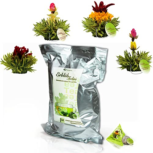 Creano Teeblumen 36 Teekugeln im Tassenformat - Teelini grüner Tee Großpackung - Erblühtee im Bulkpack - Teerosen, Blooming Tea, Flowering Tea