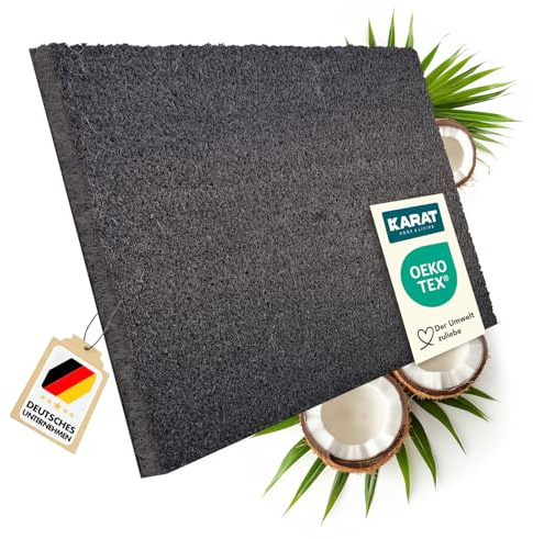 KARAT Fußmatte für Außen und Innen, 50x80 cm Grau 17mm Höhe, Türmatte aus Kokos, Schmutzfangmatte, Kokosmatte mit Rutschfester Rückseite für Haustür, Eingang