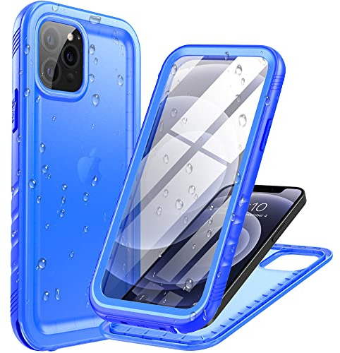 Cozycase Top 360 Vattentätt Stöttåligt Skal för iPhone 12 Pro Max Fodral, Waterproof Shockproof i Phone 12 ProMax Case med Full Skärm Kamera Skydd Skärmskydd KameraskyddHårt Mobilskal Blå