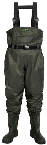 Dr.Fish wasserdichte Wathose für Herren Damen, mit Stiefeln, Crosswater Angel-Wathose mit Gürtel, inklusive einfachem Reparaturset für Angeln, Landwirtschaft, Gartenarbeit, Größe EU 44