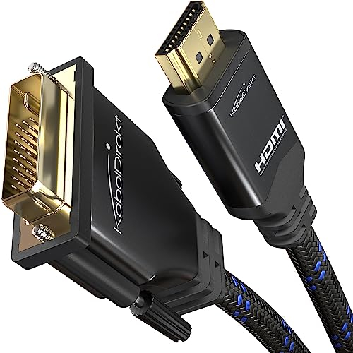 KabelDirekt – HDMI DVI Adapterkabel mit A.I.S. Schirmung und Metallstecker – 3m (bi-direktionales Monitorkabel, HDMI-Gerät an DVI-Monitor anschließen & umgekehrt, Full HD/1080p, Nylon)