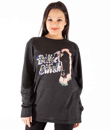Billie Eilish T-shirt neonlogotyp officiell unisex kolgrå långärmad, Grå, L