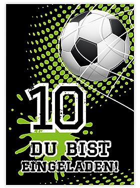 Minkocards 12 Einladungskarten zum 10. Kindergeburtstag Junge Fussball Fußball Einladungen zum zehnten Geburtstag Kinder bunte Geburtstagseinladungen