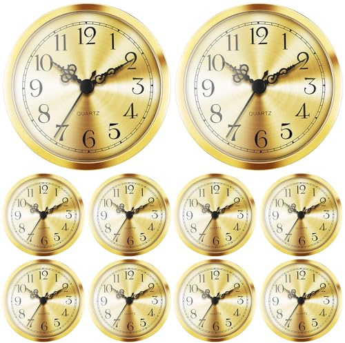 Outus 10 Pack 3-1/2 Inch (90 Mm) Quartz Clock Insert Fit up Movement Miniature Clock with Gold Trim Arabic Numerals