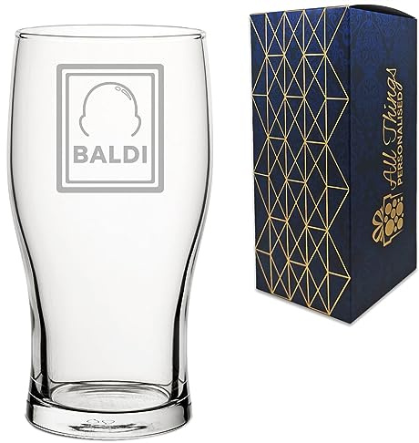 All Things Personalised Engraved Novelty Pint Glass with Baldi Design, Gift Box Included, Laser Engraved, Gift for Dad Grandad Colleague Retirement, Funny Gift, Add an Optional Message