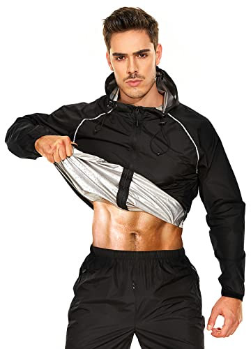 YYQ Sauna Suit for Men Entrenamiento para Hombre, Chaqueta y Pantalones Negros, Small